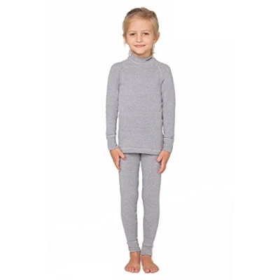 Imagen de meteor Conjunto Ropa Interior Térmica para Niños Camiseta de Manga Larga y Pantalón Set Infantil Elástico Esquí Snowboard Acampada Senderismo Niño Niña (104 110 cm, Gris)