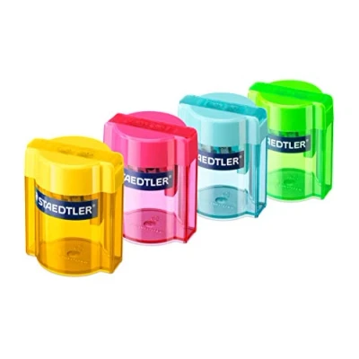 Imagen de STAEDTLER 513 001. Afilalápices doble de colores con depósito transparente. 1 sacapuntas doble.