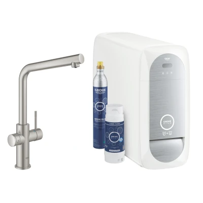 Imagen de Grohe Blue Home Starter Kit grifo de cocina con filtro agua, caño en L, acero inoxidable (31539DC0)