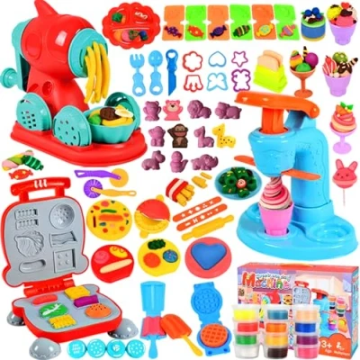 Imagen de UCAMP Juego de Plastilina,Moldes con Plastilina,Herramientas Plastilina para Niños,Accesorios Arcilla Modelado,Hamburguesa+Helados Máquina+Pasta,Regalo di a Partir 3 años