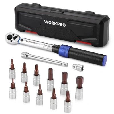 Imagen de WORKPRO Llave Dinamometrica de 1/4&quot;, ±3% Alta Precisión, 2 26 N·m, Juego 14 Piezas, Carraca 72 Dientes, con Barra Extensión, para Coche, Bicicleta y Moto