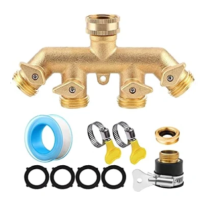 Imagen de CHSEEO Divisor de Manguera 4 Vías Separador Conector Distribuidor Agua Adaptador Interruptor del Grifo Derivación para jardín y Hogar Interior/Exterior #3