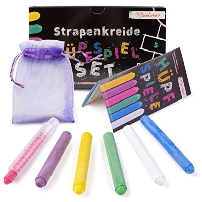 Imagen de Kleintober I Set de 6 tizas grandes colores y portatizas Premium Caja crayones redondas para pintar asfalto, calle, aceras pizarra Regalo ideal cumpleaños niños niñas