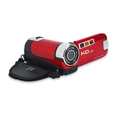 Imagen de wendeekun Videocámara Videocámara, Digital Full HD de Alta Definición Zoom 16X, Sensor COMS Rotación 270 , Pantalla a Color 2,4 Pulgadas Grabación Video Vlogging DV Cámara(Rojo)