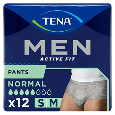 Imagen de TENA Pantalones de ajuste activo para hombre, talla S/M (4 paquetes 12), color gris