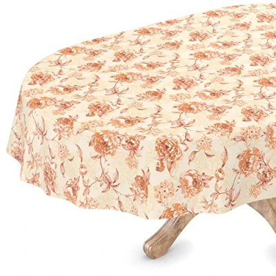 Imagen de Mantel de hule lavable, ovalado, 140 x 180 cm, borde cortado, color beige