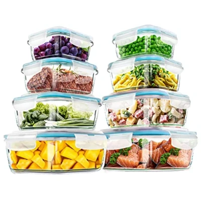 Imagen de KICHLY recipientes de vidrio para almacenar alimentos 8 transparentes con tapa Tapers herméticos aptos lavavajillas, microondas y sin BPA
