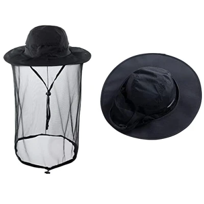 Imagen de HunterBee Sombrero de mosquitera para Insectos con Red Apicultor, Apicultura, Velo Abeja, Safari, Senderismo, jardinería, Malla