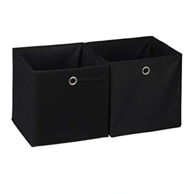 Imagen de Relaxdays Caja de almacenaje, Set Doble, Cuadrada, Cestas Textiles, 30x30x30 cm, Negro, Poliéster, 2