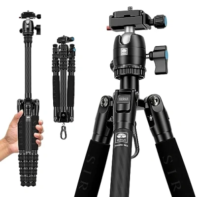 Imagen de SIRUI Trípode Compacto de Fibra Carbono 52pulgadas con Cabeza Bola y Placa Incorporada para Arca, Solo 0,72kg Carga hasta 6kg Traveler 5CX