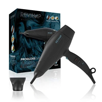 Imagen de Revamp Progloss 5000 Secador de Pelo Profesional con Tecnología Iones Negativos para Cabello Liso y Rizos Definidos, 2 Concentradores Impregnados Aceites Suavizantes un Peinado