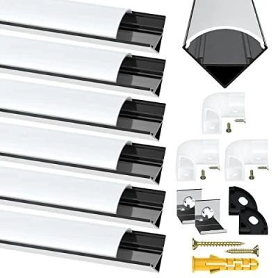 Imagen de Difusor de Tira Led, Canal Aluminio Led Negro En Forma V, Perfil V Con Cubierta Blanca Lechosa, Tapas Extremo Y Clips Montaje, ExtrusióN Conectores
