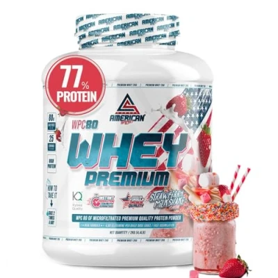 Imagen de AS American Suplement Premium Whey Protein Proteína de Suero Leche Aumentar Masa Muscular Alta Concentración WPC80 Kyowa Quality® (2 kg, Fresa)