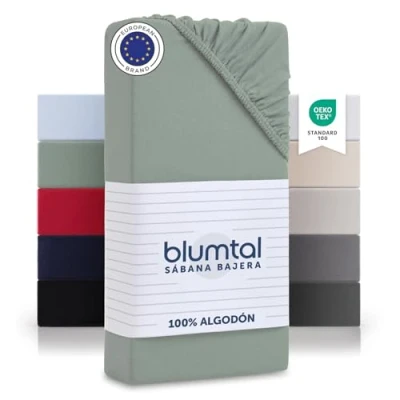 Imagen de Blumtal Sabana Bajera 90x190 Ajustable Algodon Jersey sabanas bajeras de 100% sujeta certificada Oeko Tex elástica Cama 90 Verde Verano