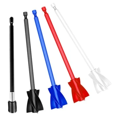 Imagen de FunWorth 4 piezas agitador de resina epoxi con varilla extensión, paleta mezcladora pintura para taladro 1/4, mezclador reutilizable epoxi, pintura, pigmentos