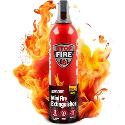 Imagen de ReinoldMax Pequeño extintor de coche, mini barco, caravana, eléctrico, barbacoa, Aerosol 5 en 1 para todos los fuegos, comercial, 750ml
