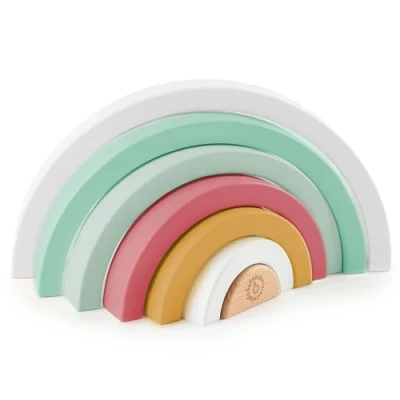 Imagen de Bieco arco iris de madera bayas, torre apilable para bebé, juego madera, Montessori, decoración iris, a partir 1 año, piedras apilables