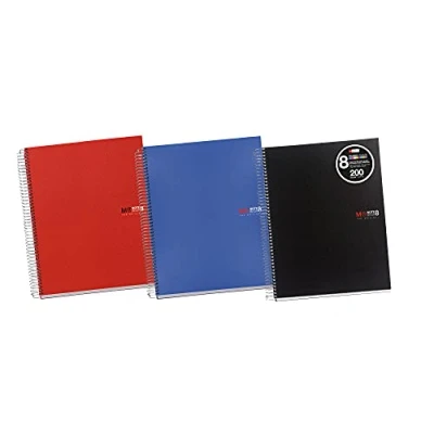 Imagen de Miquelrius Pack de 3 Cuadernos Notebook The Original, 8 franjas colores, Cubierta polipropileno opaco, Tamaño A4 (210 x 297 mm), 4 Taladros, 200 Hojas 70 g/m², Cuadrícula 5 mm