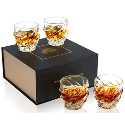 Imagen de KANARS Juego de 4 Vasos Whisky, Copas Whisky Robusto Cristalino para Scotch, Martini, Coñac, bourbon, Cóctel, Hermosa Caja Regalo, 260 ml