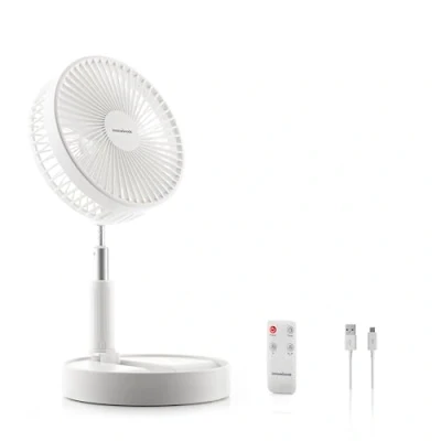 Imagen de InnovaGoods® Ventilador de Pie Portátil, 7200mAh Recargable USB Plegable con Mando, 4 Ajustes Velocidad del para Dormitorio, Oficina, Camping, Viajes. Color Blanco Ø7,7&#039;&#039;