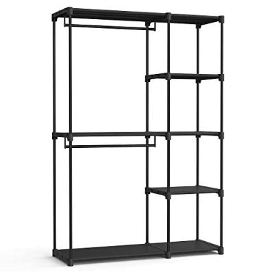 Imagen de SONGMICS Armario Abierto, Independiente, estantería Vertical, Perchero con Barras para Ropa, vestidor, Dormitorio, 43 x 124 182 cm, Color Negro RYG026B02