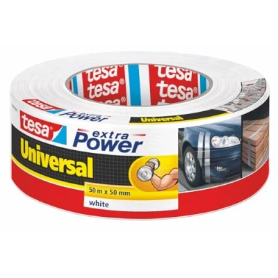 Imagen de tesa Extra Power Universal, Cinta Adhesiva Americana Reforzada para Reparar, Fijar, Agrupar, Reforzar o Sellar, Blanca, 50 m x mm