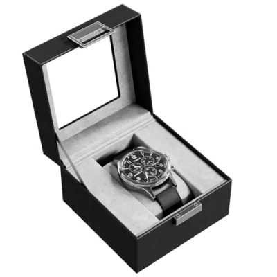 Imagen de Procase Caja de Relojes con 6 Compartimentos, Guarda Reloj Tapa Cristal y Cojín Extraíble Organizador para Hombres Mujeres (Negro, 1 Reloj)