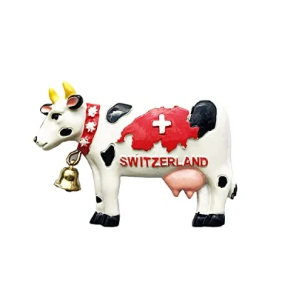 Imagen de 3D Vaca Suiza Refrigerador Imán de Nevera Recuerdos Turísticos Hecho A Mano Resina Artesanía Pegatinas Magnéticas Inicio Cocina Decoración Regalo Viaje