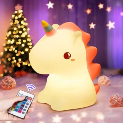 Imagen de luz nocturna para niños, 16 colores+regulable+USB recargable, bebé y unicornio, regalos niñas, decoración de unicornio Kawaii, lámpara noche, habitación