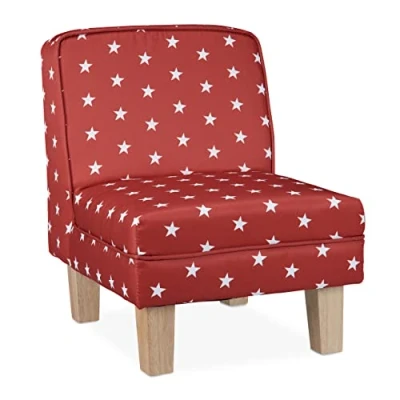 Imagen de Relaxdays Sillón Infantil Estampado Estrellas, Niños, Minibutaca Habitación Juegos, Color Rojo, Madera, 60 x 45 52 cm Aprox