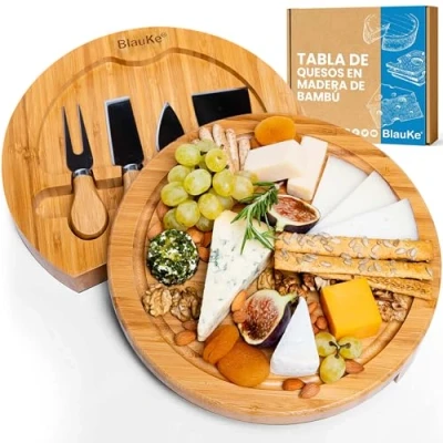 Imagen de BlauKe Tabla de Quesos y Cuchillos Madera Bambú Para Cortar Queso con Estilo