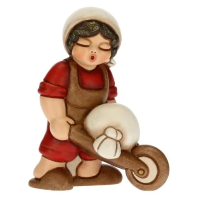 Imagen de THUN Figura Belén Hombre con Carretilla Decoraciones Navidad Casa Línea Clásico, Variante Roja Cerámica 6 x 4 8 h cm