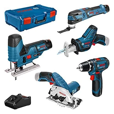 Imagen de Bosch Professional 12V atornillador GSR 15 +sierra de calar GST12V 70 circular GKS 26 sable GSA 14 +multiherramienta GOP 28 +linterna GLI12V 80 (3 baterías, XL BOXX)