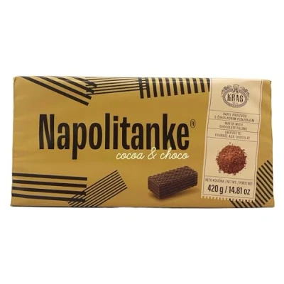 Imagen de NAPOLITANKE KRAS Galletas Premium de Wafers con Deliciosos Rellenos Leche, Crema Chocolate, Avellana Múltiples Tamaños (420 G COCOA &amp; CHOCO, 4 PCS)