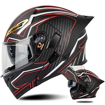 Imagen de Casco de Moto Modular con Bluetooth Slot Integrado, ECE Homologado Integrales Jet Scooter para Mujer Hombre Adultos,con Doble Visera Flip Up