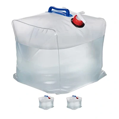 Imagen de Relaxdays 3er Set faltbarer Wasserkanister 20 l Pack 3 Bidones Plegables, Garrafas Agua Grifo y 2 Asas, Depósitos Camping, Plástico sin BPA, Transparente