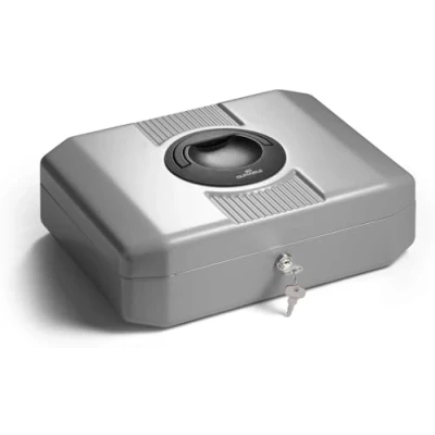 Imagen de Durable 178257 caja Euroboxx con 2 llaves, incluye tablero de conteo y compartimentos para billetes, gris plateado