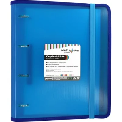 Imagen de Grafoplás 88100030. Carpeta 4 Anillas Troqueladas con Recambio y Separadores, A4, Azul, Polipropileno Rayado, Carpebook Multiline