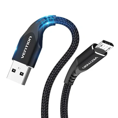 Imagen de VENTION Cable Micro usb 2m Mando ps4 Cargador ebook Kindle Tejido de Nylon Android (Negro)