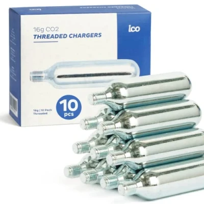 Imagen de ICO 16g Bombona CO2 Roscada 10uds para Usar con inflador CO2, Cartucho Accesorios Bicicleta MTB Y de Carretera.
