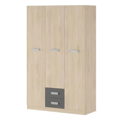 Imagen de Mattfy Armario de Tres Puertas con Altillo y Dos Cajones Modelo Noah para Dormitorios Matrimonio e Infantiles, Madera, Puccini Grafito, 130 cm (Ancho) x 207,6 (Alto) 50 (Fondo)