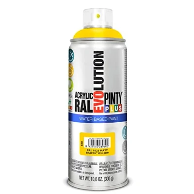 Imagen de PINTY PLUS Pintura en spray EVOLUTION WATER BASED 520cc RAL 1023 Matt Traffic Yellow