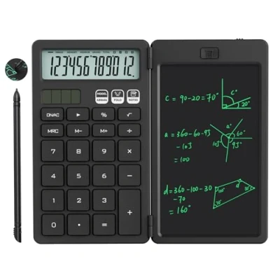 Imagen de NEWYES Calculadora con Tableta de Escritura, Básica Portátil para Estudiantes Primaria y Secundaria, Negro