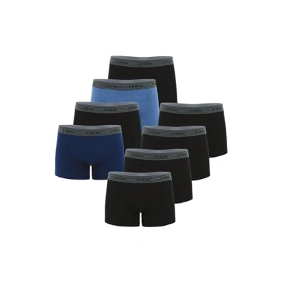 Imagen de Athena Promo Basic Coton Bóxer, Multicolor (Noir/Noir/Noir/Noir/Bleu/Noir/Bleu Chiné/Noir 9050), Small (Talla del Fabricante: 2) (Pack de 8) para Hombre