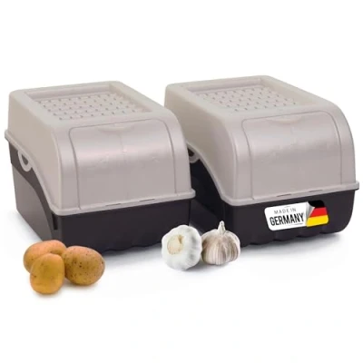 Imagen de Novaliv Caja de almacenamiento para patatas 2 x mitel 5 l Perlmut blanco verduras apilable cebollas, cesta patatas, fruta,