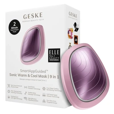 Imagen de GESKE SmartAppGuided™ Sonic Warm &amp; Cool Mask 9 en 1 Máscara facial LED de belleza Espectro completo y terapia luz roja Calor/frío Mayor absorción productosl masajeador
