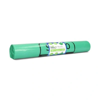 Imagen de Emerson 20 bolsas de basura resistentes, extrafuertes, paquete 1 rollo verde, capacidad 120 l 70 x 105 cm, estables plástico reciclado respetuoso con el medio