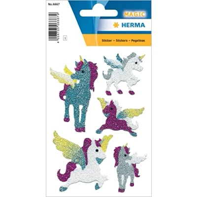 Imagen de HERMA 6667 Pegatinas de unicornio con purpurina, autoadhesivas, para niños, niñas o álbum pegatinas, 5 unidades