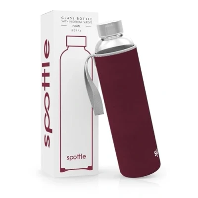 Imagen de spottle Botella de Agua Vidrio con Funda Neopreno, Borosilicato Apta para Lavavajillas, Adecuada Todas Las Bebidas, Libre BPA, 750ml