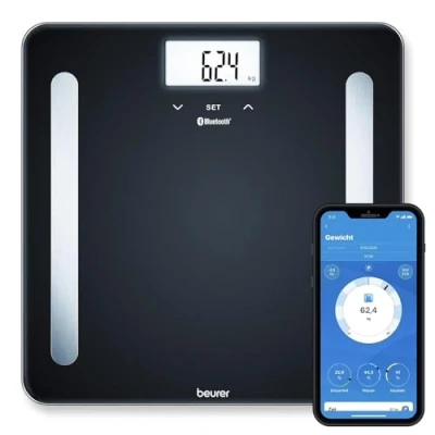 Imagen de Beurer BF 600 Báscula diagnóstica negra, medición de grasa corporal, agua porcentaje muscular y masa ósea, con conexión a app